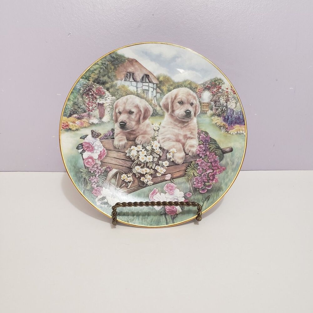 Hamilton Collection Plate Little Gardners Cottage Puppies Dog